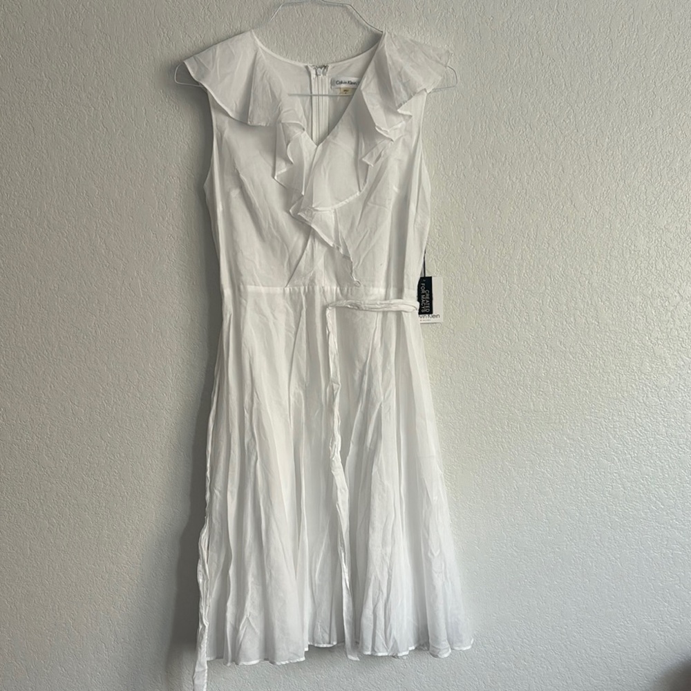 Calvin Klein White Ruffle Midi Dress